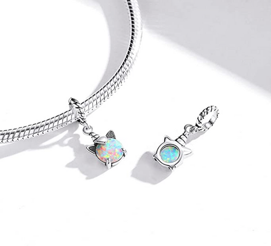Cute Unicorn Charm Bracelet Opal Pendant Diamond Cat Ear Jewelry Birthday Gift 925 Sterling Silver