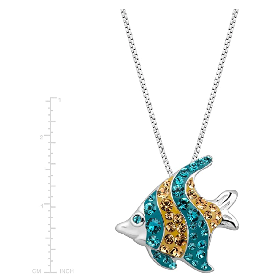 Tropical Fish Diamond Pendant Fish Necklace Blue Gold Fish Jewelry Fisherman Birthday Gift 925 Sterling Silver Chain 18in.
