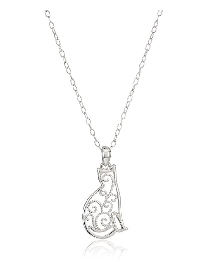Cute Filigree Cat Necklace Pendant Kitty Cat Jewelry Lucky Chain Birthday Gift 925 Sterling Silver 20in.