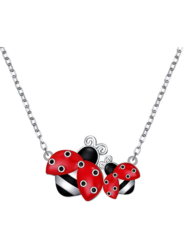Cute Ladybug Family Necklace Pendant Lady Bug Jewelry Lucky Chain Birthday Gift 925 Sterling Silver 20in.