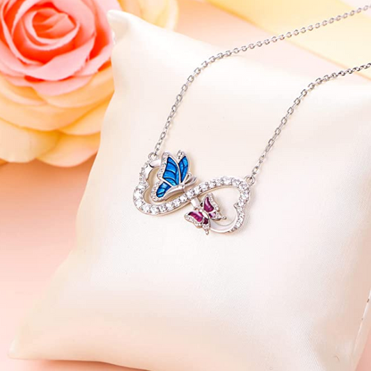 Blue & Purple Infinity Butterfly Necklace Diamond Pendant Butterfly Infinity Heart Jewelry Lucky Chain Birthday Gift 925 Sterling Silver 20in.