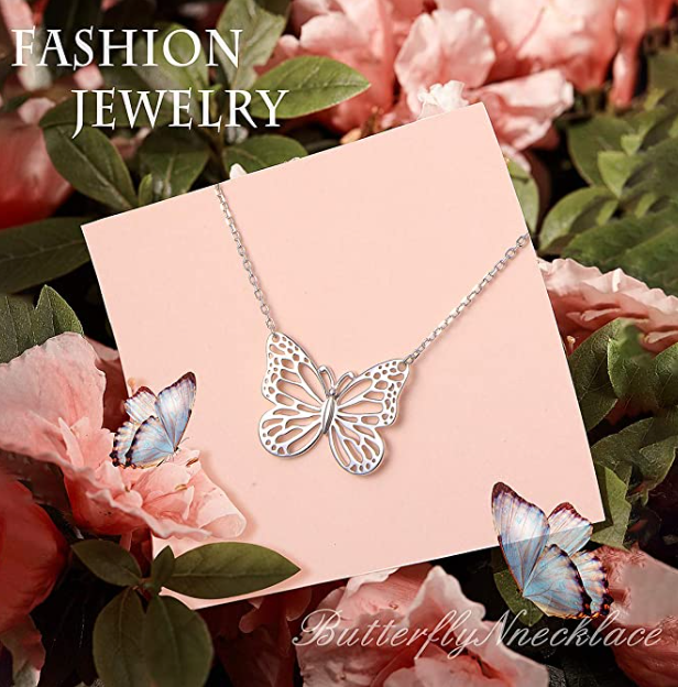 Butterfly Necklace Pendant Butterfly Jewelry Lucky Chain Birthday Gift 925 Sterling Silver 20in.