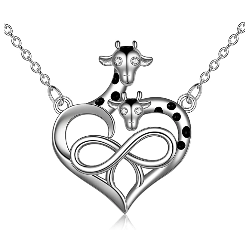 Giraffe Heart Diamond Necklace Pendant Love Giraffe Jewelry Lucky Chain Birthday Gift 925 Sterling Silver 20in.