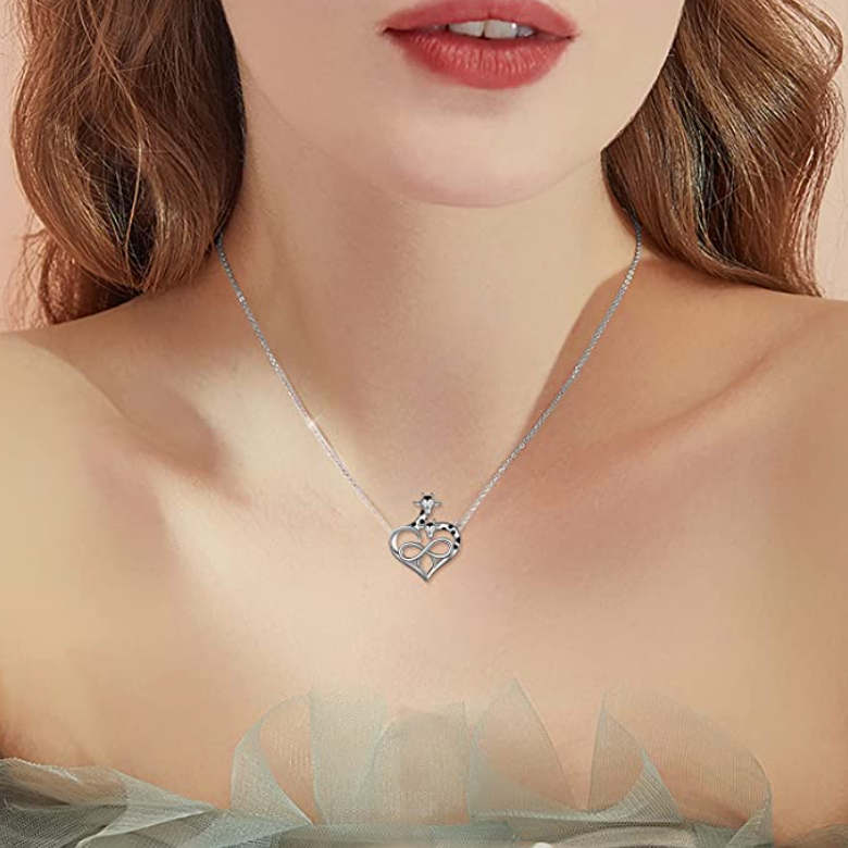 Giraffe Heart Diamond Necklace Pendant Love Giraffe Jewelry Lucky Chain Birthday Gift 925 Sterling Silver 20in.