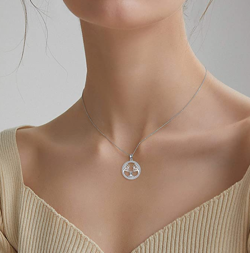 Tree Of Life Cow Diamond Necklace Pendant Baby Cow Jewelry Lucky Chain Birthday Gift 925 Sterling Silver 20in.