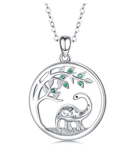 Tree Of Life Dinosaur Diamond Necklace Pendant Baby Dinosaur Jewelry Lucky Chain Birthday Gift 925 Sterling Silver 20in.