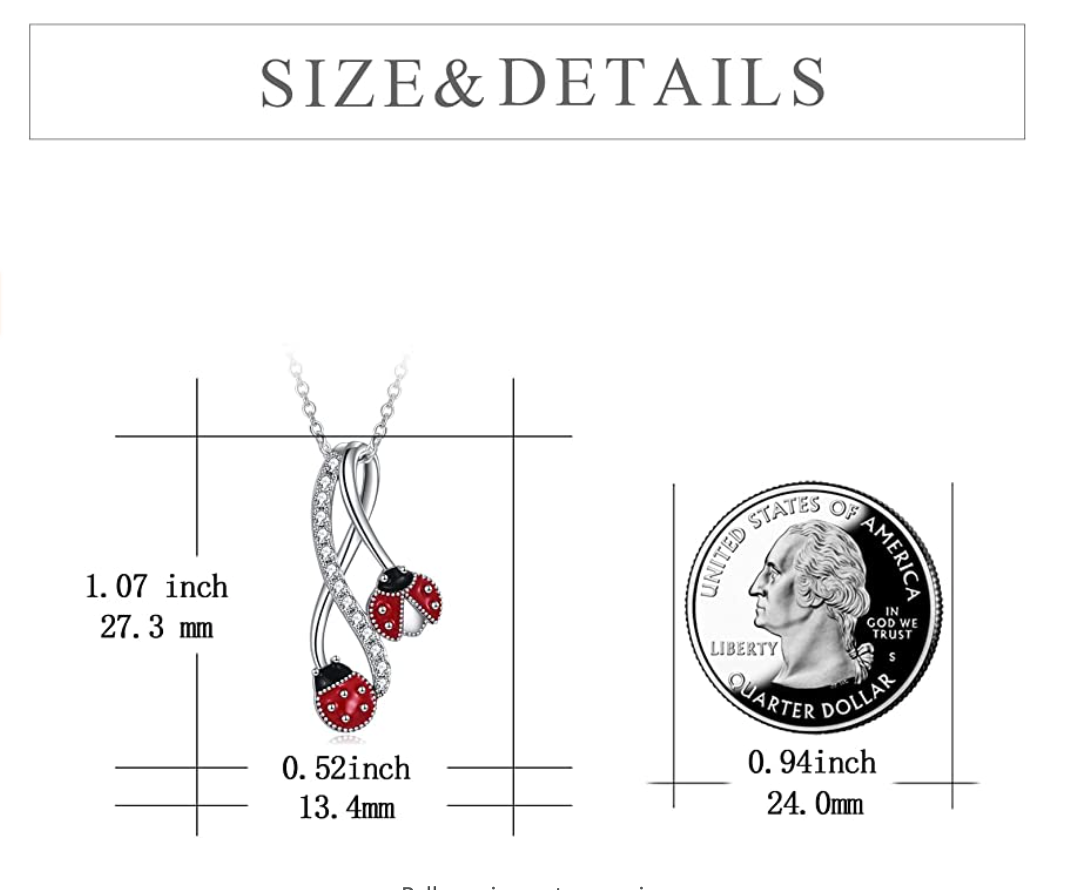 Cute Red Ladybug Pendant Diamond Necklace Lady Bug Jewelry Insect Lucky Bug Chain Birthday Gift 925 Sterling Silver 20in.