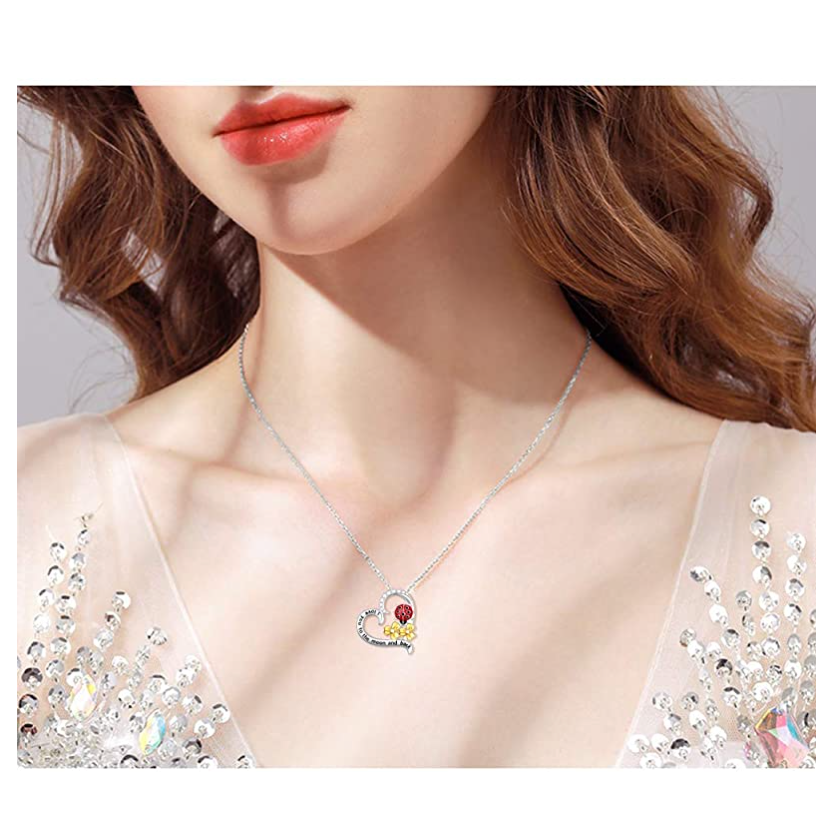 Ladybug Heart Pendant Diamond Necklace Love Lady Bug Jewelry Flower Insect Lucky Bug Chain Birthday Gift 925 Sterling Silver 20in.