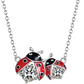 Ladybug Necklace Diamond Pendant  Laby Bug Family Jewelry Lucky Chain Birthday Gift 925 Sterling Silver 20in.