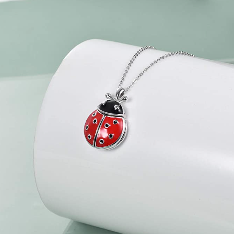 Ladybug Photo Locket Necklace Diamond Pendant Laby Bug Picture Locket Family Jewelry Lucky Chain Birthday Gift 925 Sterling Silver 20in.