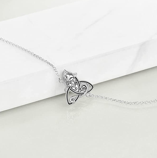 Celtic Cat Bracelet Kitty Cat Celtic Jewelry Lucky Chain Birthday Gift 925 Sterling Silver