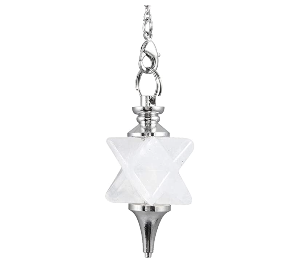 Crystal Merkaba Star Tetrahedron Necklace Pendulum Healing Reiki Wand Pendant Wond Chain Sacred Geometry Kabbalah Jewelry