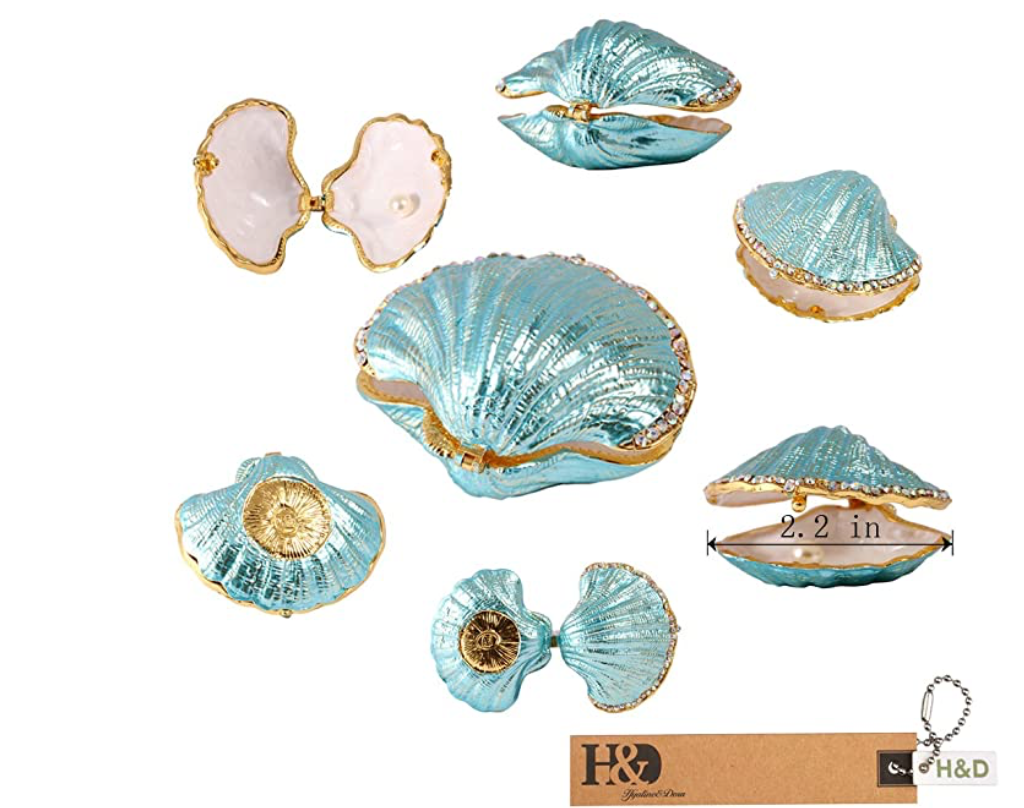 Seashell Trinket Box Ring Holder Ocean Tropical Surfer Pearl Mussel Clam Jewelry Hawaiian Gift