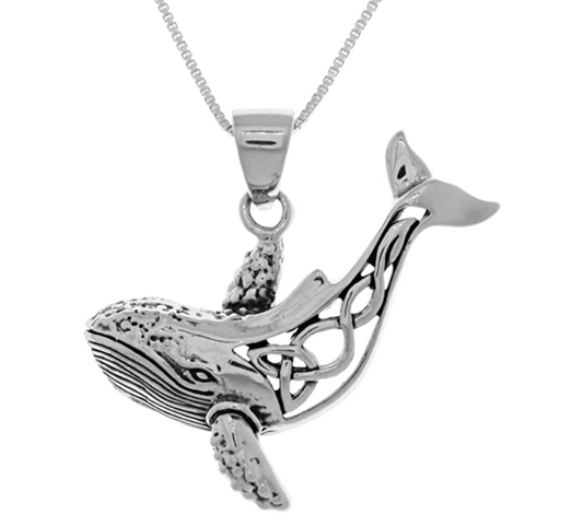 Celtic Whale Necklace Pendant Celtic Whale Beach Ocean Tropical Jewelry Hawaiian Gift 925 Sterling Silver Chain 20in.