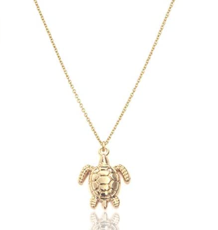 Small Dainty Turtle Necklace Pendant Beach Ocean Tropical Sea Turtle Jewelry Hawaiian Chain Gift Gold Stainless Steel20in.