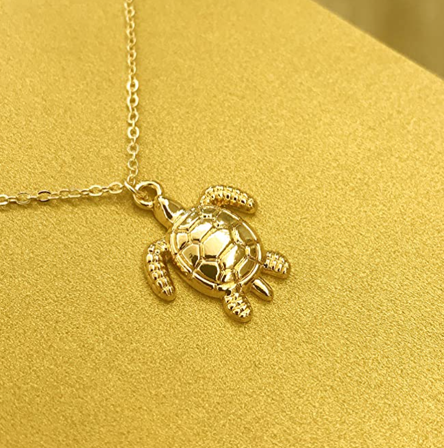 Small Dainty Turtle Necklace Pendant Beach Ocean Tropical Sea Turtle Jewelry Hawaiian Chain Gift Gold Stainless Steel20in.