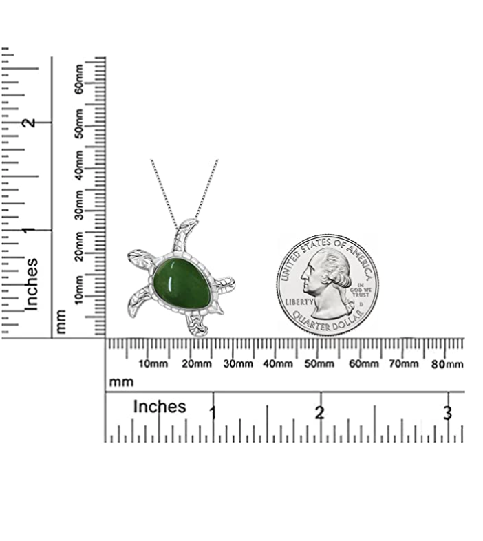Green Jade Turtle Necklace Pendant Beach Ocean Tropical Sea Turtle Necklace Tortoise Jewelry Hawaiian Chain Gift 925 Sterling Silver 20in.
