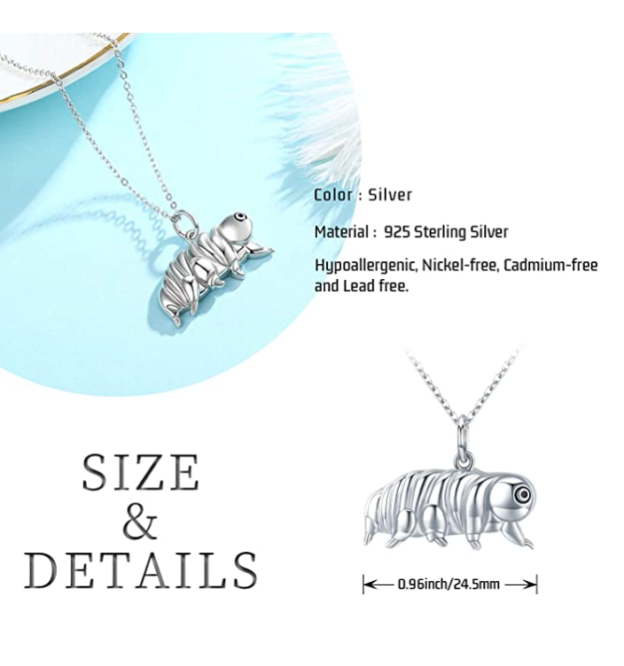 Cute Water Bear Necklace Tardigrade Pendant Jewelry Giant Microbes Graduation Science Microbiology Gift 925 Sterling Silver Chain 20in.