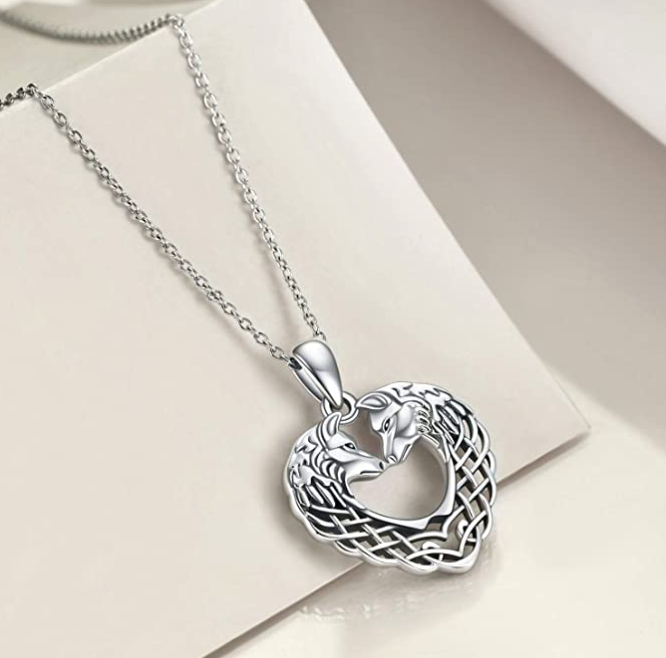 Husky Dog Heart Pendant Necklace Husky German Shepard Love Jewelry Celtic Knot Gift 925 Sterling Silver Chain 20in.