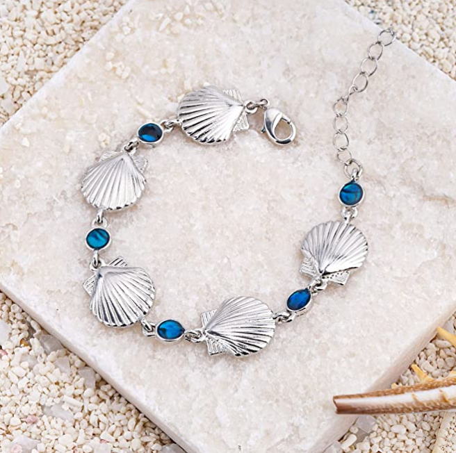 Seashell Charm Bracelet Pendant Sea Shell Beach Jewelry Anklet Abalone Shells Gift 925 Sterling Silver Chain
