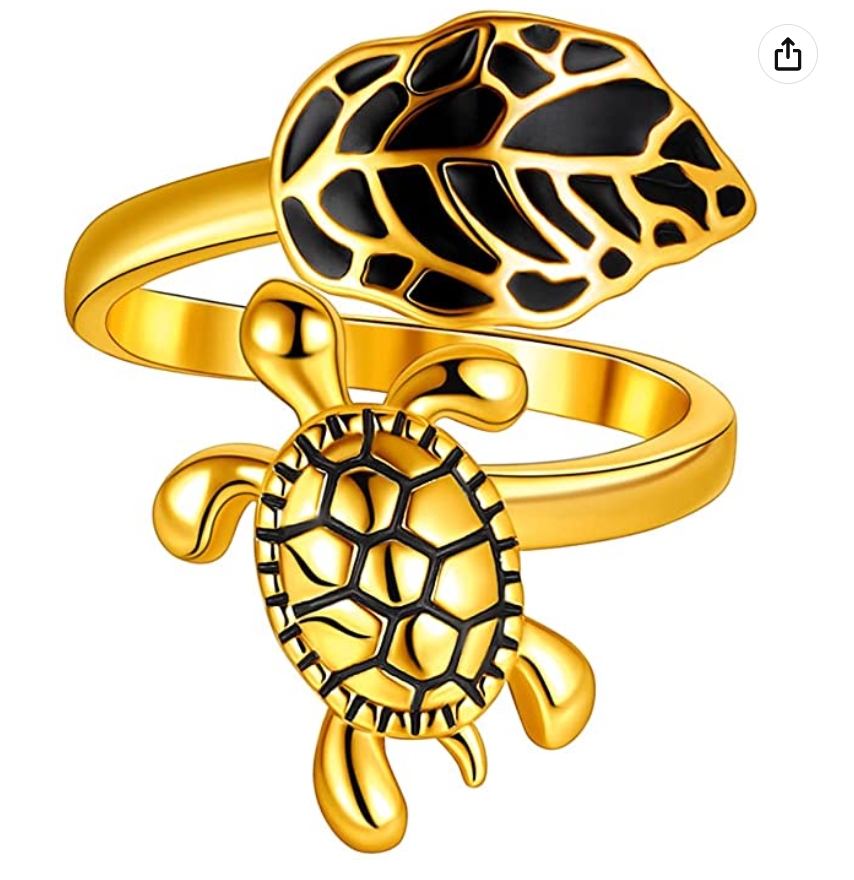 Turtle Ring Sea Turtle Jewelry Hawaiian Leaf Gift Gold Steel Stainless Steel Adjustable Ring