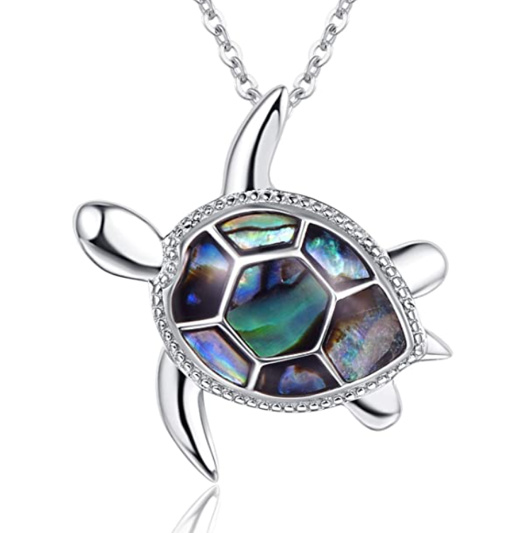 Abalone Sea Turtle Necklace Pendant Turtle Jewelry Gift 925 Sterling Silver Chain 20in.
