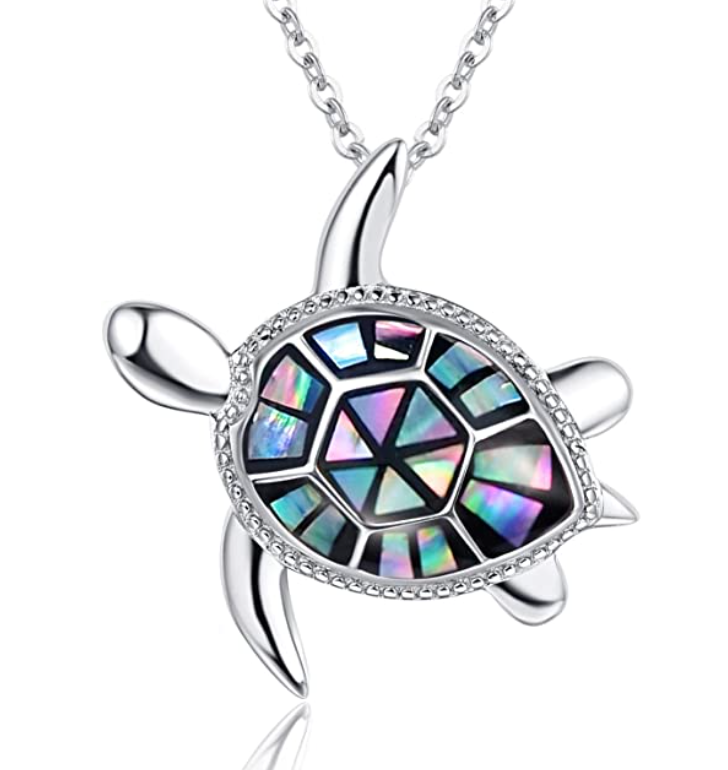 Abalone Sea Turtle Necklace Pendant Turtle Jewelry Gift 925 Sterling Silver Chain 20in.