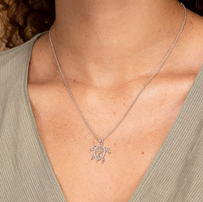 Turtle Tree of Life Necklace Diamond Pendant Turtle Jewelry Gift 925 Sterling Silver Chain 20in.