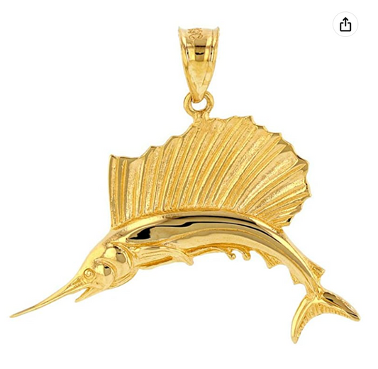 10K Gold Marlin Swordfish Pendant Sailfish Charm Bracelet Sail Fish Sword Fish Jewelry Fisherman Birthday Gift