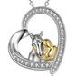 Cute Horse Love Pendant Diamond Heart Necklace Horse Farmer Jewelry Birthday Gift 925 Sterling Silver Chain 20in.