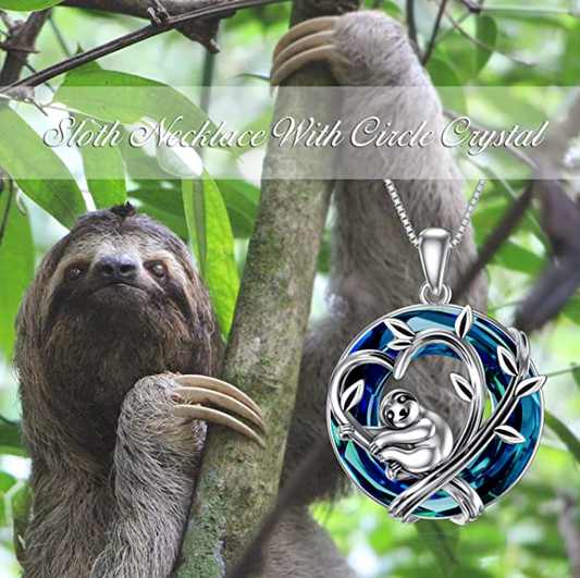 Cute Sloth Love Pendant Heart Necklace Sloth Jewelry Birthday Gift 925 Sterling Silver Chain 20in.