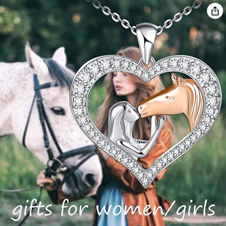 Cute Horse Heart Necklace Love Pendant Diamond Horse Farmer Jewelry Birthday Gift 925 Sterling Silver Chain 20in.