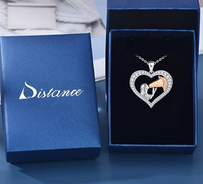 Cute Horse Heart Necklace Love Pendant Diamond Horse Farmer Jewelry Birthday Gift 925 Sterling Silver Chain 20in.