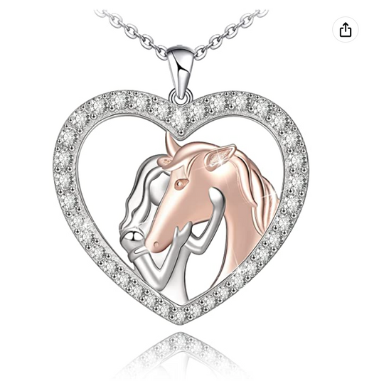 Diamond Horse Heart Necklace Love Pendant Horse Farmer Jewelry Birthday Gift 925 Sterling Silver Chain 20in.