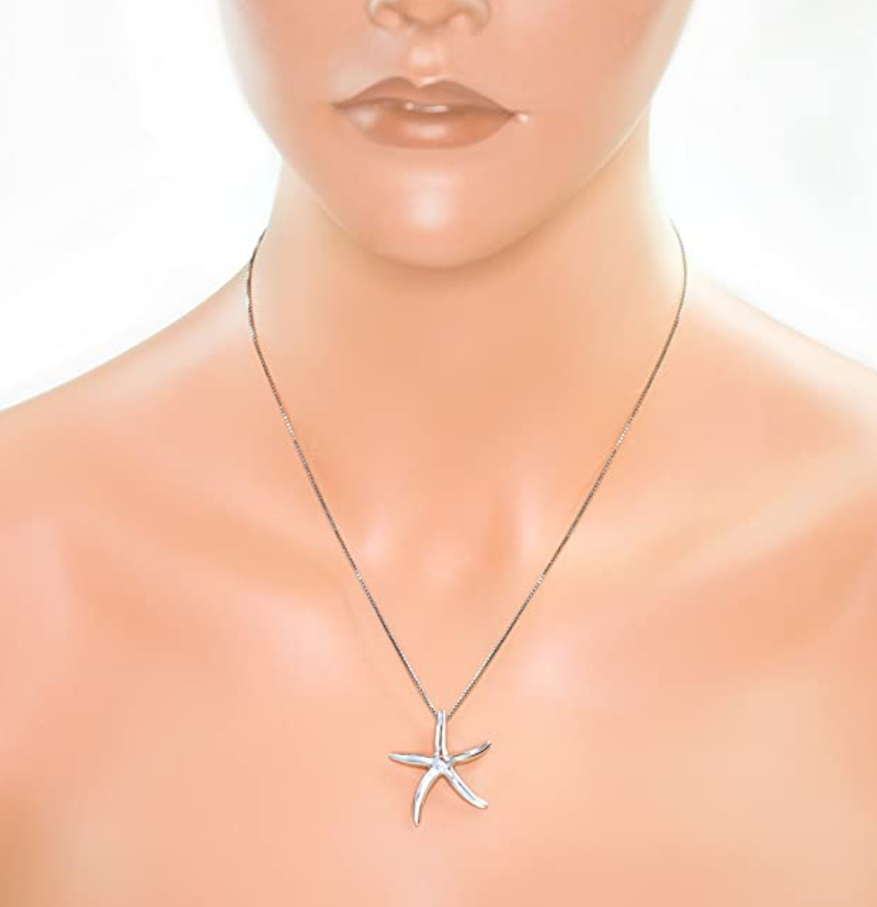 Starfish Charm Pendant Necklace Star Fish Jewelry Birthday Gift 925 Sterling Silver Chain 18in.