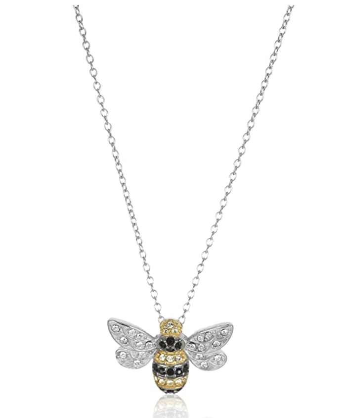 Cute Small Bumblebee Charm Pendant Diamond Necklace Bee Jewelry Birthday Gift 925 Sterling Silver Chain 18in.