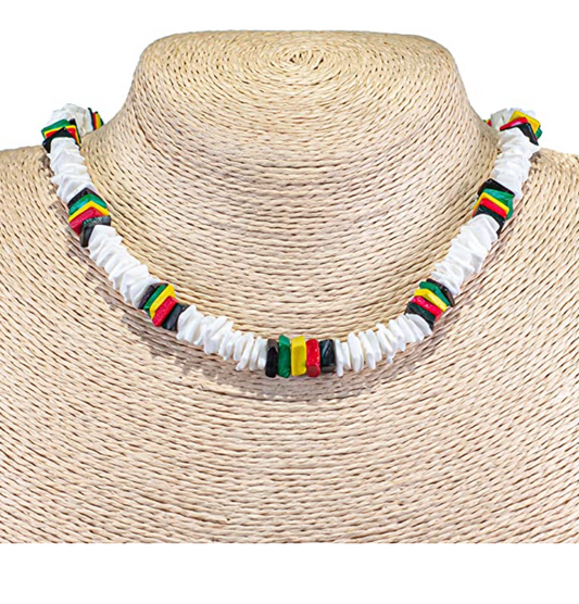 Rasta Puka Shells Natural Beaded Rope Cord Hawaiian Necklace Lucky Charm Chain Birthday Gift 14 - 20in.