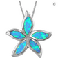 Blue Opal Starfish Plumeria Necklace Lucky Charm Flower Pendant Chain Surfer Jewelry Birthday Gift Sterling Silver 18in.