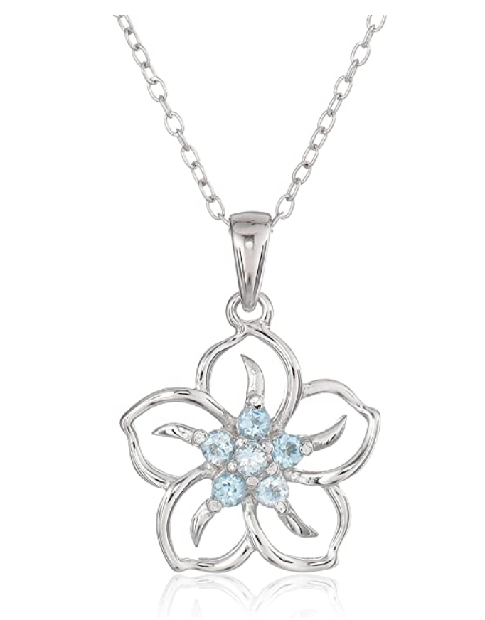 Hula Flower Birthstone Necklace Diamond Pendant Hawaiian Tropical Flower Jewelry Birthday Gift 925 Sterling Silver 18in.