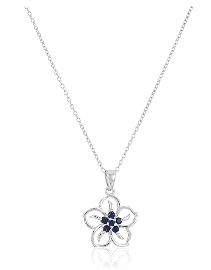 Hula Flower Birthstone Necklace Diamond Pendant Hawaiian Tropical Flower Jewelry Birthday Gift 925 Sterling Silver 18in.