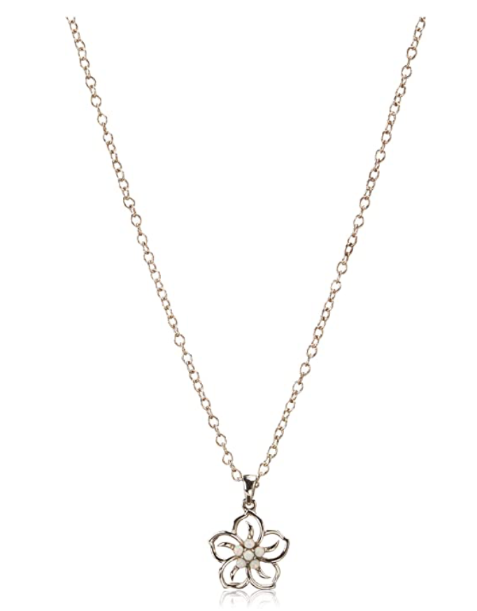 Hula Flower Birthstone Necklace Diamond Pendant Hawaiian Tropical Flower Jewelry Birthday Gift 925 Sterling Silver 18in.