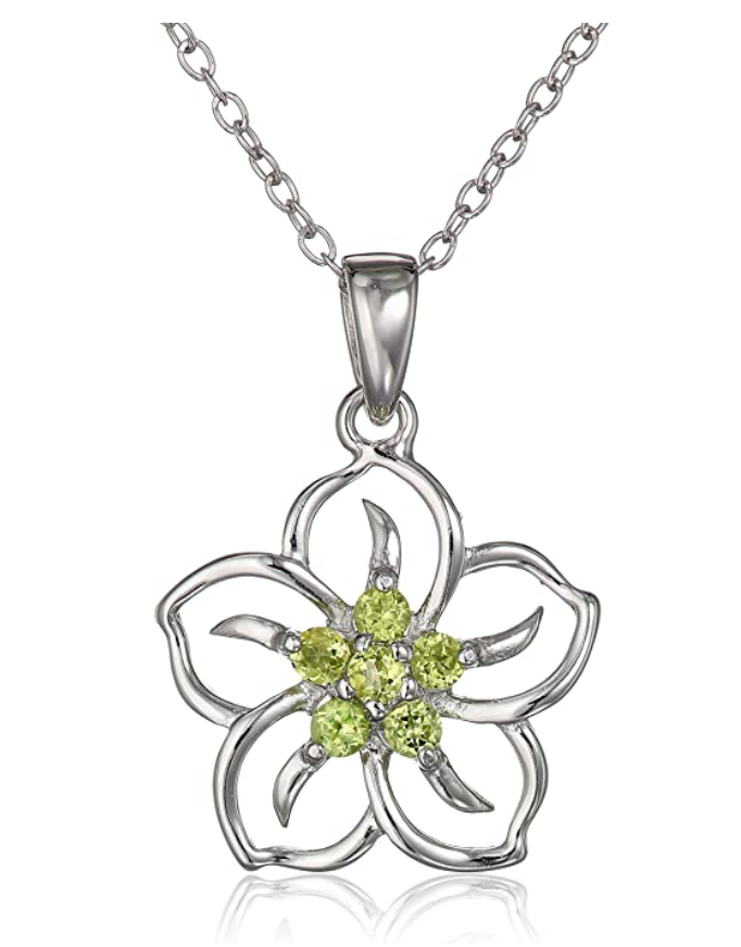 Hula Flower Birthstone Necklace Diamond Pendant Hawaiian Tropical Flower Jewelry Birthday Gift 925 Sterling Silver 18in.
