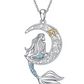 Cute Mermaid Moon Star Necklace Love Pendant Mermaid Jewelry Birthday Gift 925 Sterling Silver Chain 20in.