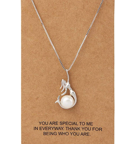 Blue Freshwater-Cultured Pearl Mermaid Heart Necklace Pendant Mermaid Jewelry Birthday Gift 925 Sterling Silver Rose Gold Chain 18n.