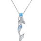 Blue Diamond Heart Mermaid Pendant Mermaid Hoop Earrings Jewelry Birthday Gift Set 925 Sterling Silver Chain 18in.
