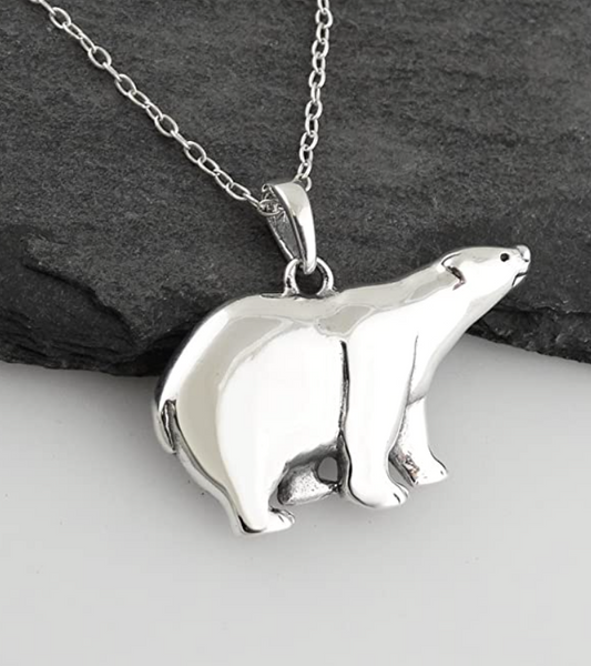 Polar Bear Necklace Pendant Polar Bear Jewelry Arctic Viking Hunter Gift 925 Sterling Silver Chain 18in.