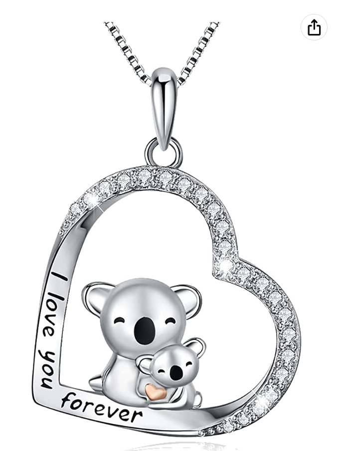 Koala Bear Tree Leaf Necklace Diamond Moon Star Pendant Lover Hug Heart Koala Bear Jewelry Women Mother Wife Girl Gift 925 Sterling Silver Chain 18in.
