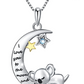 Koala Bear Tree Leaf Necklace Diamond Moon Star Pendant Lover Hug Heart Koala Bear Jewelry Women Mother Wife Girl Gift 925 Sterling Silver Chain 18in.