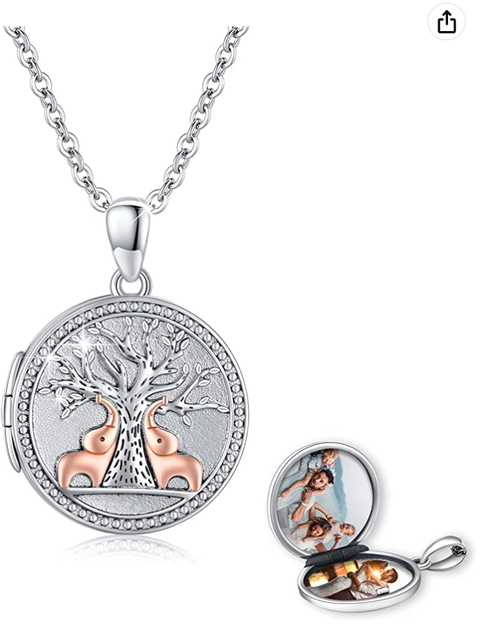 Koala Bear Locket Necklace Elephant Picture Pendant Heart Love Panda Bear Photo Jewelry Women Mother Wife Girl Gift 925 Sterling Silver Chain 18in.