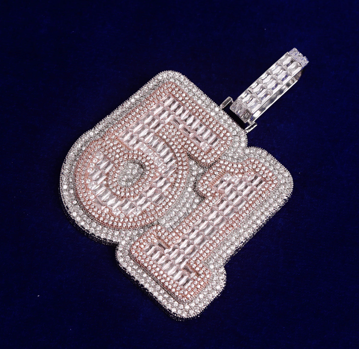 Custom Baguette Letter Necklace Name Pendant Chain Gold Silver Diamond Hip Hop Jewelry #14